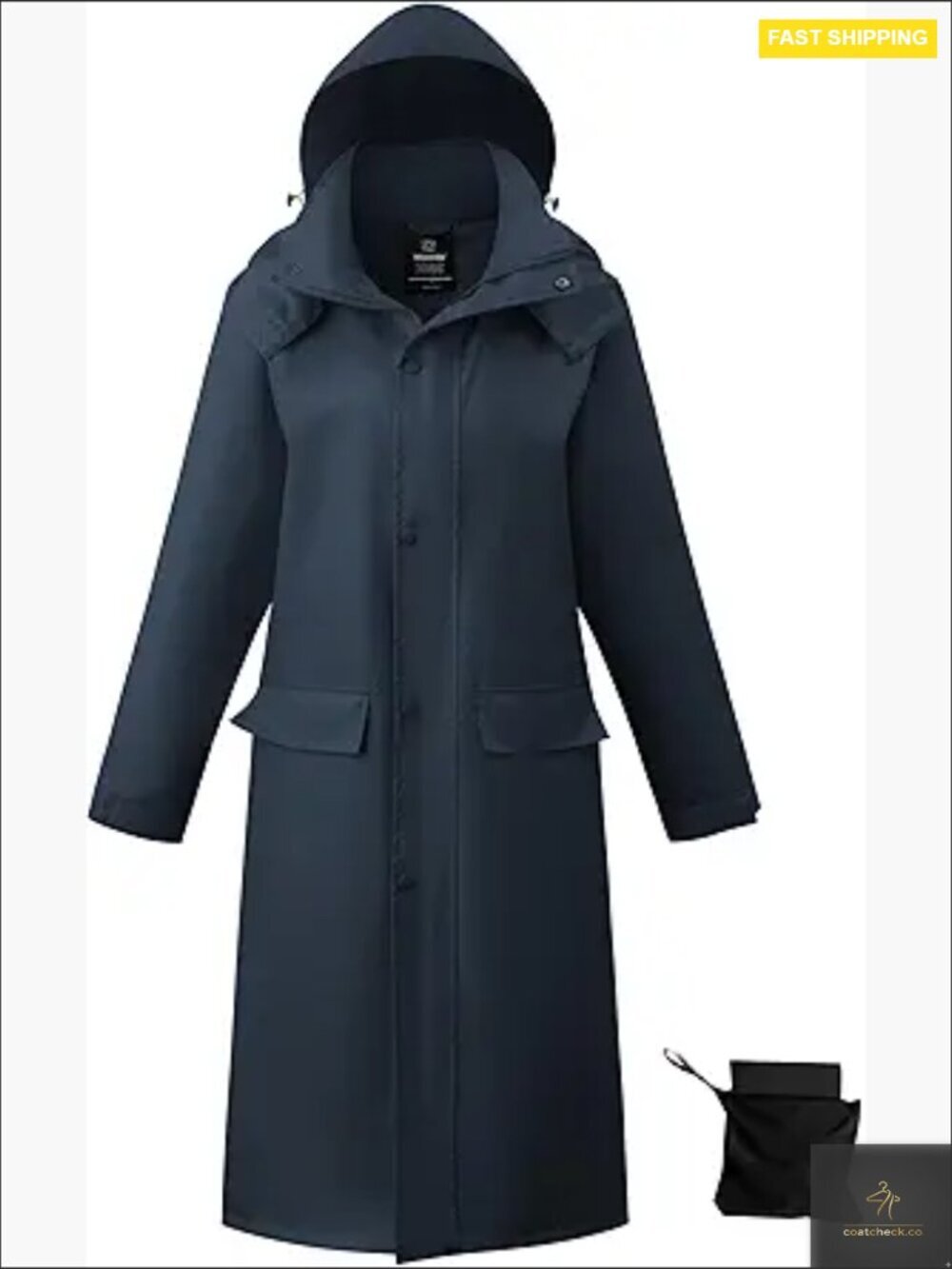 Long Waterproof Raincoat with Hood Packable Trench Windbreaker Classic Style